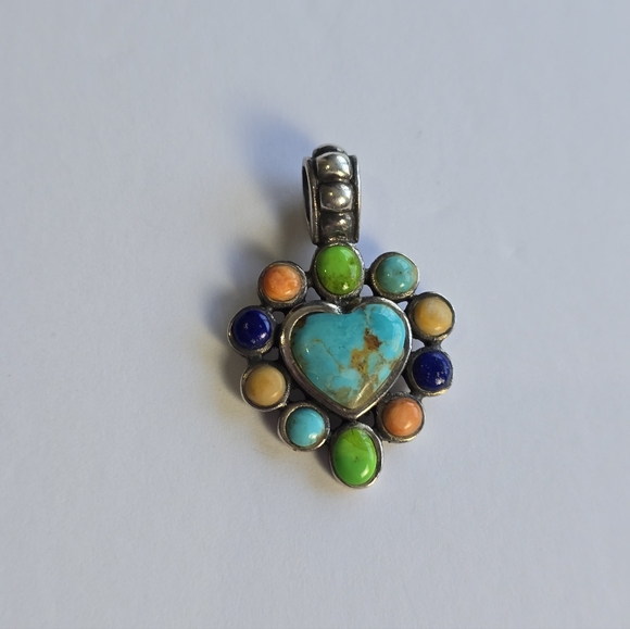 Turquoise In Sterling Silver Heart Pendant Surrounded By Beautiful Natural Stone - Picture 2 of 8